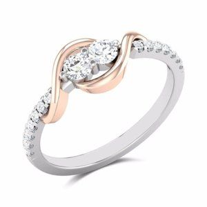 Two-Tone Gold and Silver with zirconium stones Twist Ring